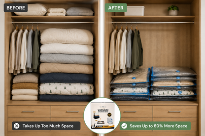 Vacuum Storage Bags – 8 Pack, 4 Sizes, Space Saver Storage Bags for Clothes, Bedding and Travel