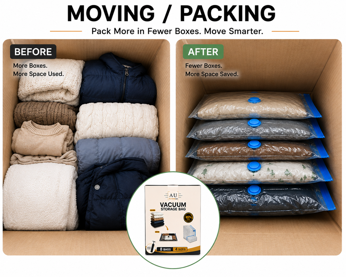 Vacuum Storage Bags – 8 Pack, 4 Sizes, Space Saver Storage Bags for Clothes, Bedding and Travel