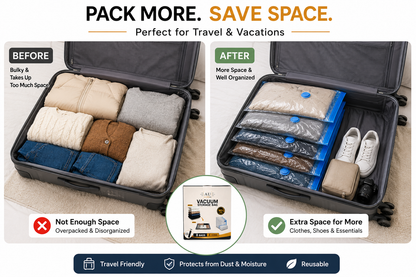 Vacuum Storage Bags – 8 Pack, 4 Sizes, Space Saver Storage Bags for Clothes, Bedding and Travel