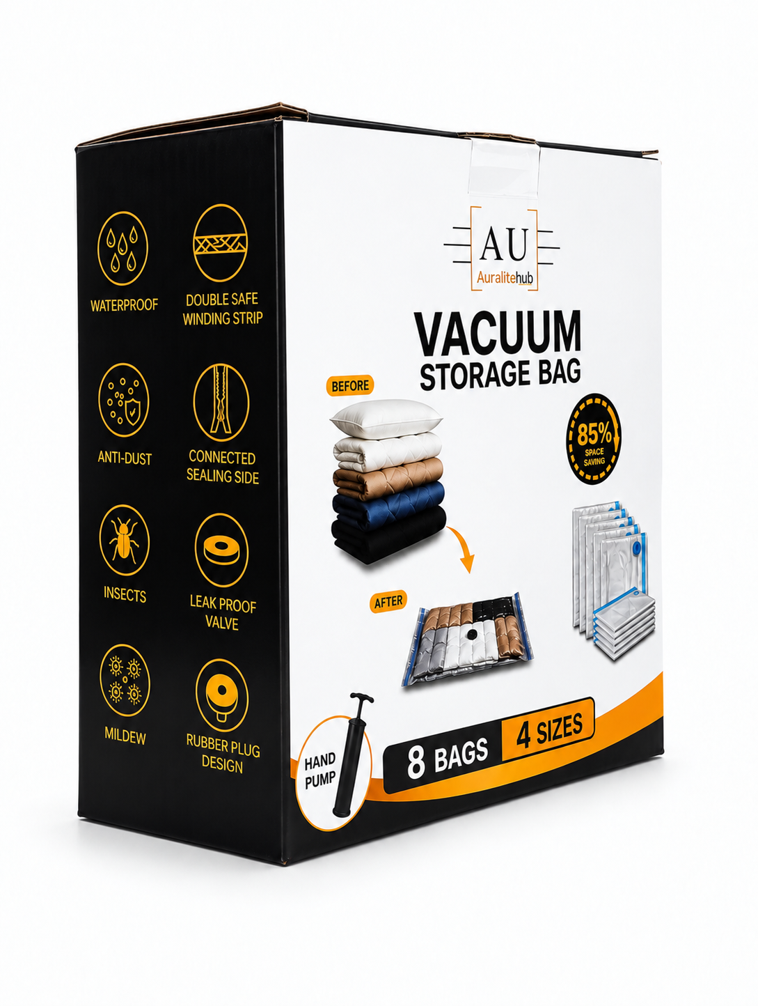 Vacuum Storage Bags – 8 Pack, 4 Sizes, Space Saver Storage Bags for Clothes, Bedding and Travel