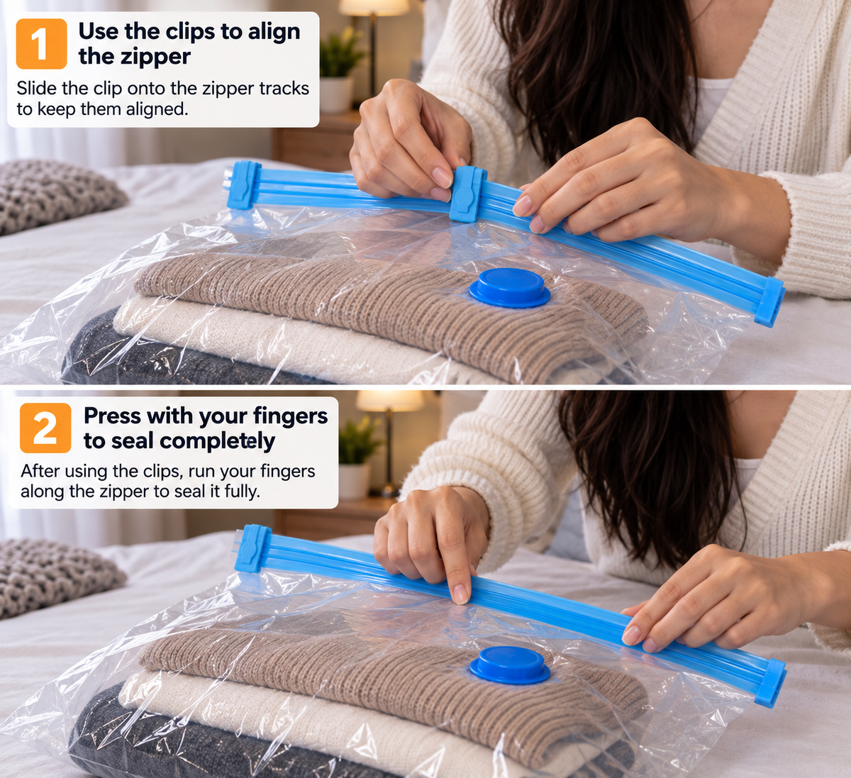 Vacuum Storage Bags – 8 Pack, 4 Sizes, Space Saver Storage Bags for Clothes, Bedding and Travel